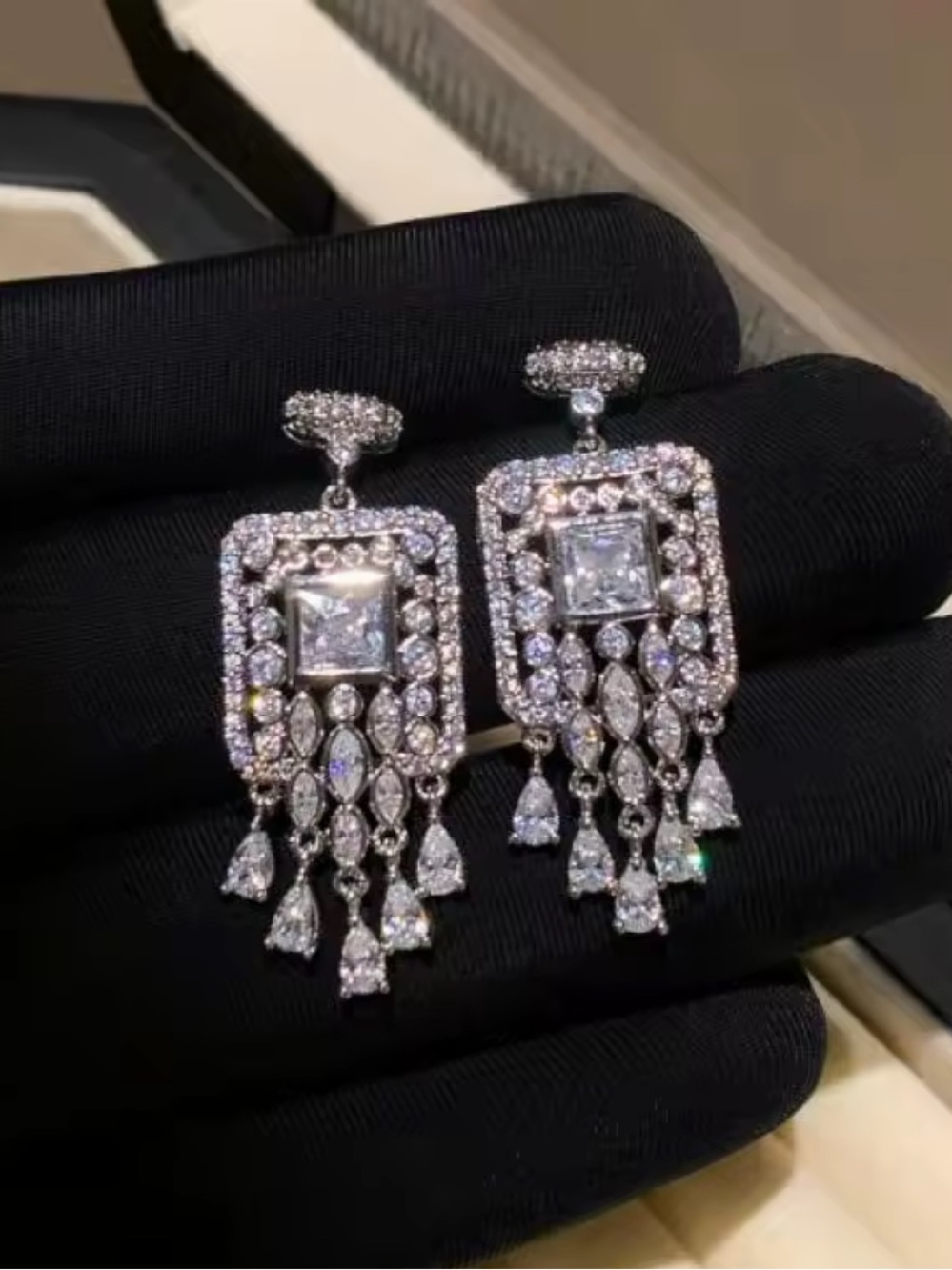 Dazzling Silver-Tone Crystal Chandelier Earrings - Women's Evening Jewelry